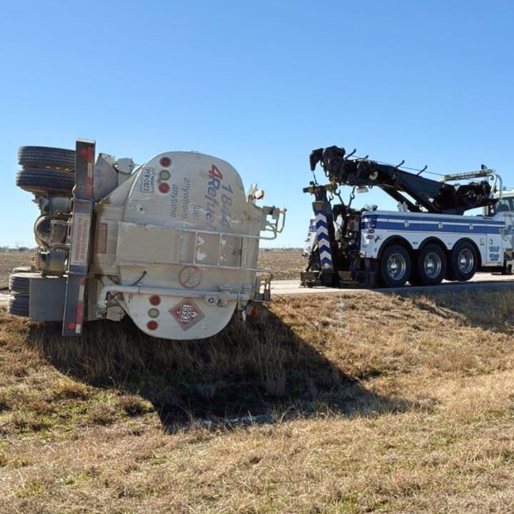 Rescue 18 wheeler that tipped over on the highway.